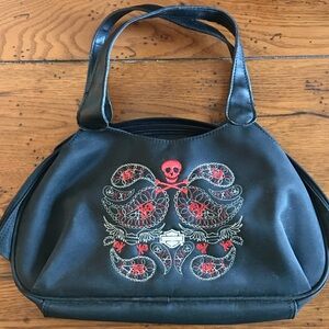 Black Embroidered Harley Davidson Women's Bag